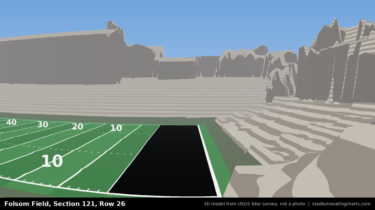 View from Folsom Field Section 121, Row 26, looking toward the field