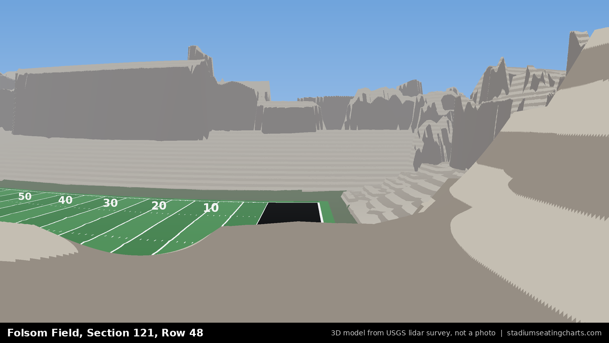 View from Folsom Field Section 121, Row 48, looking toward the field