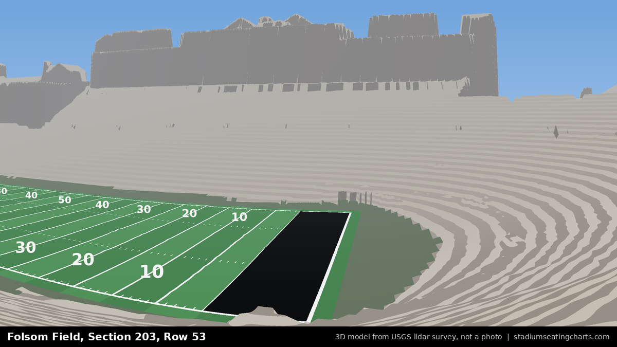 View from Folsom Field Section 203, Row 53, looking toward the field