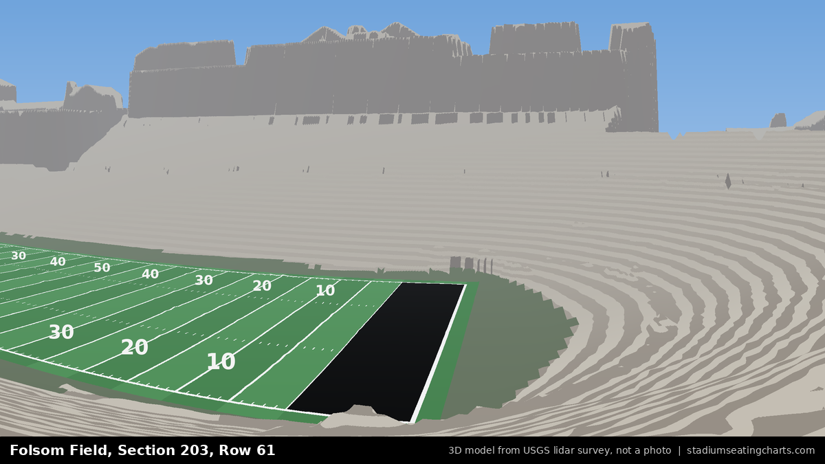 View from Folsom Field Section 203, Row 61, looking toward the field