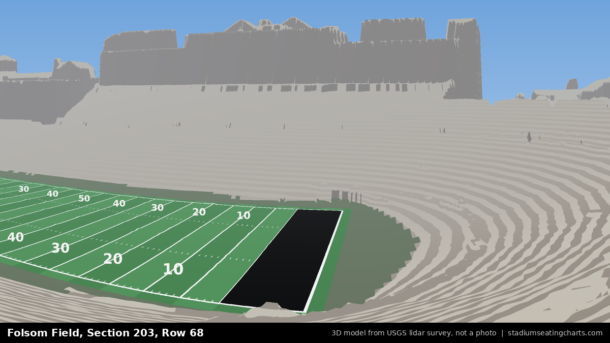 View from Folsom Field Section 203, Row 68, looking toward the field