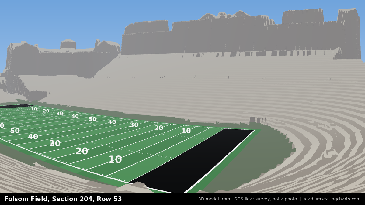View from Folsom Field Section 204, Row 53, looking toward the field
