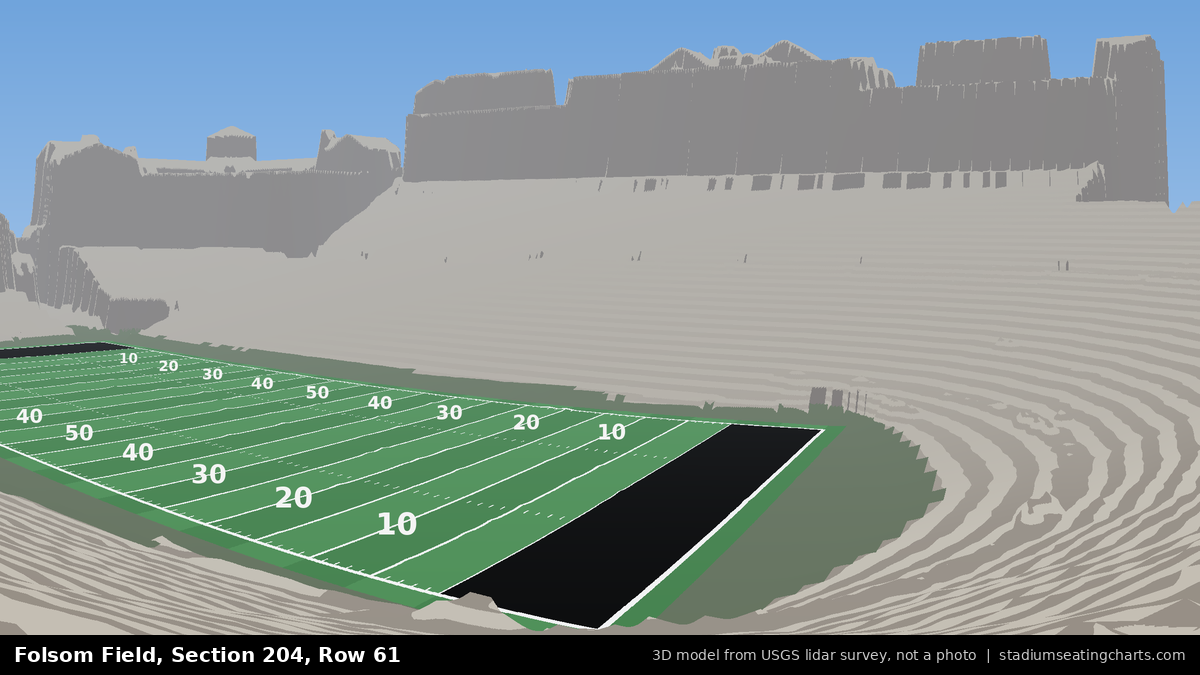 View from Folsom Field Section 204, Row 61, looking toward the field