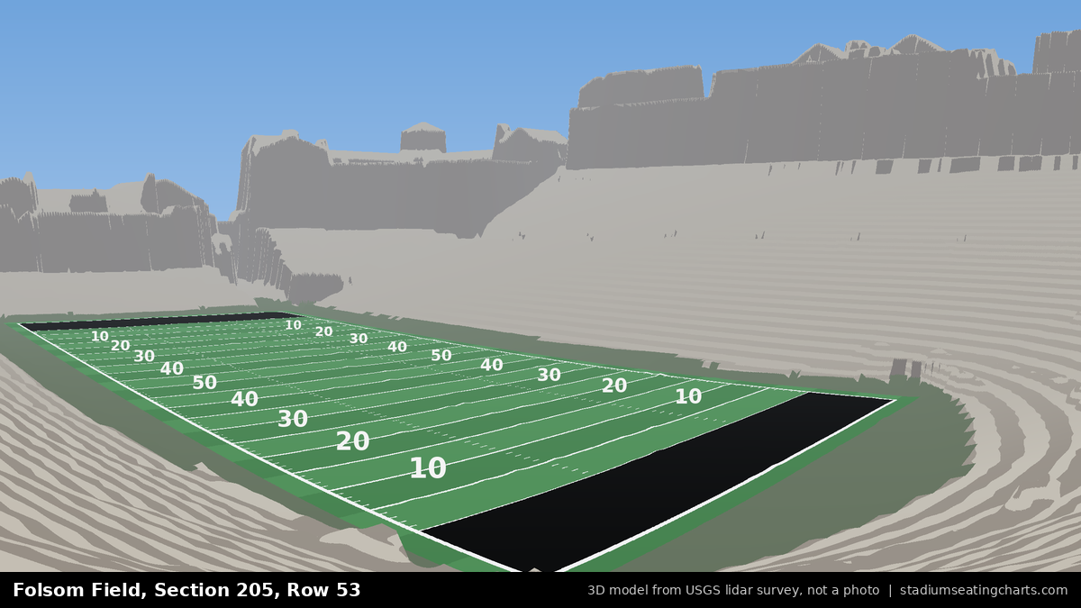 View from Folsom Field Section 205, Row 53, looking toward the field