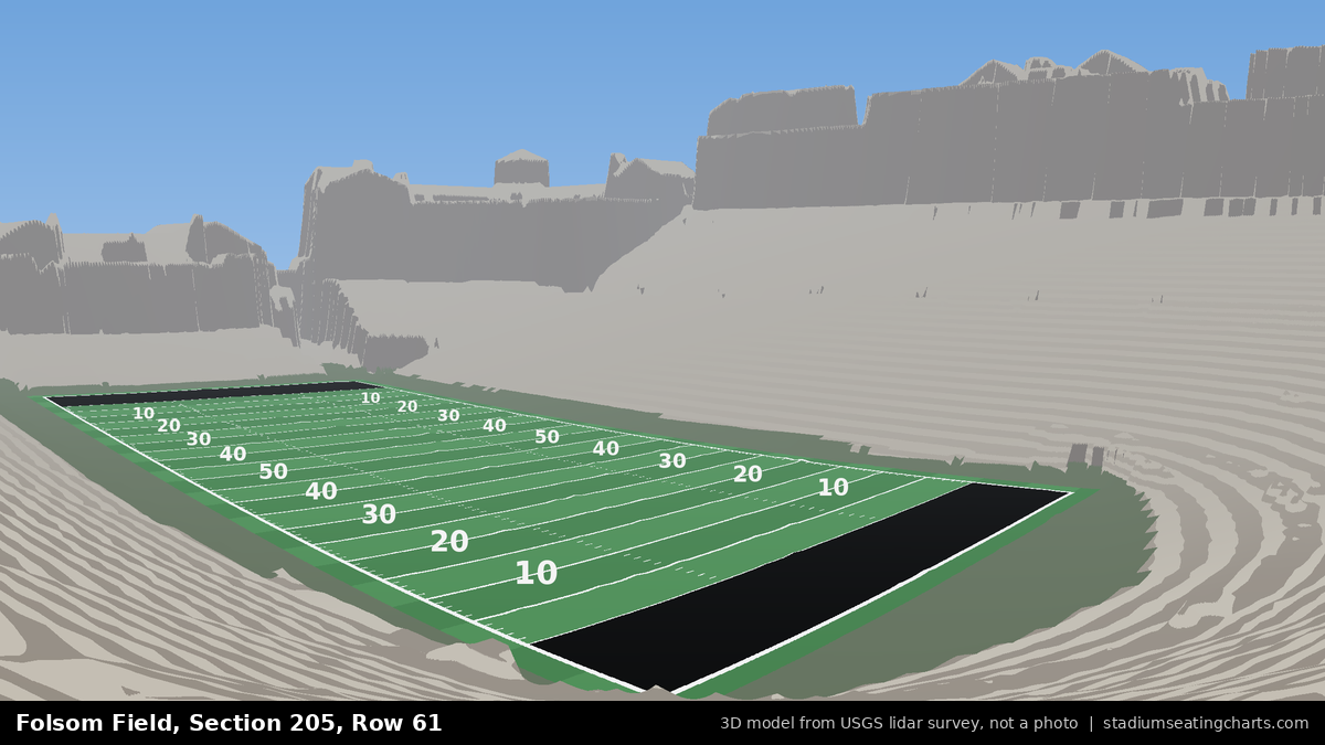 View from Folsom Field Section 205, Row 61, looking toward the field
