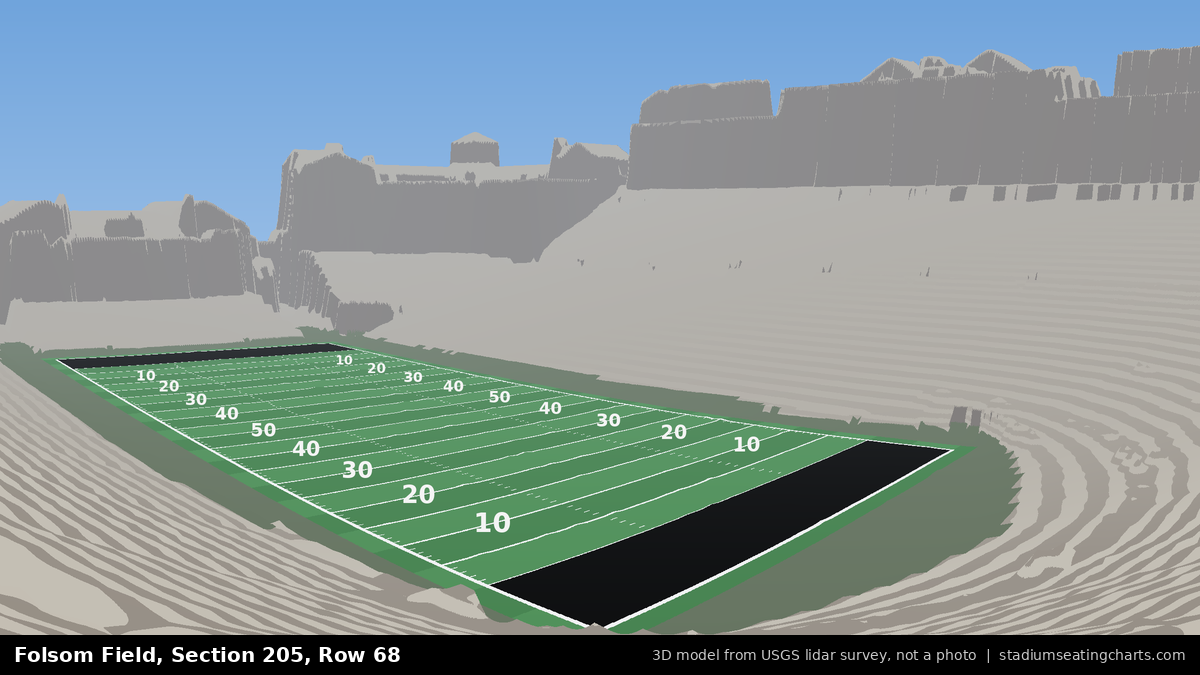 View from Folsom Field Section 205, Row 68, looking toward the field