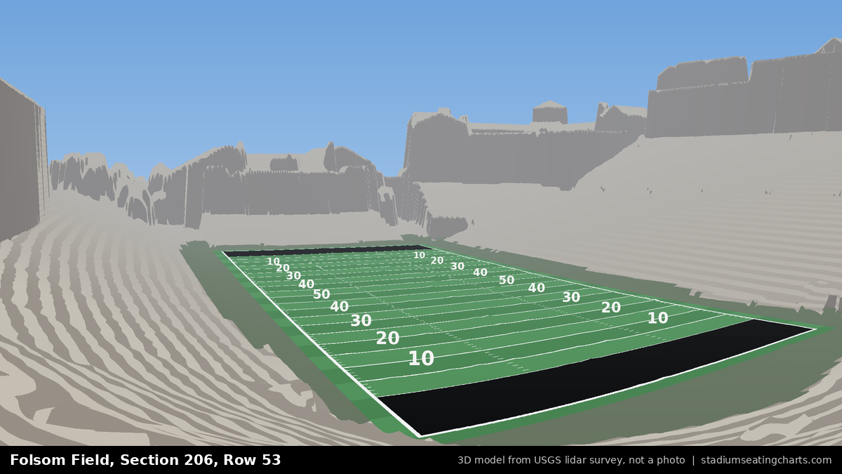View from Folsom Field Section 206, Row 53, looking toward the field