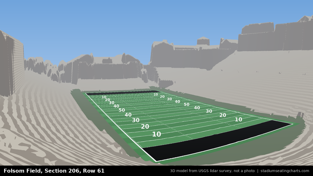 View from Folsom Field Section 206, Row 61, looking toward the field