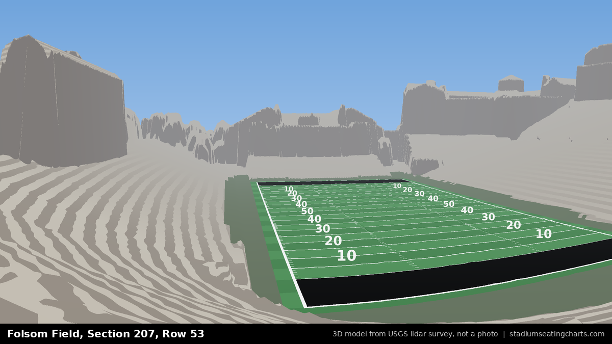 View from Folsom Field Section 207, Row 53, looking toward the field