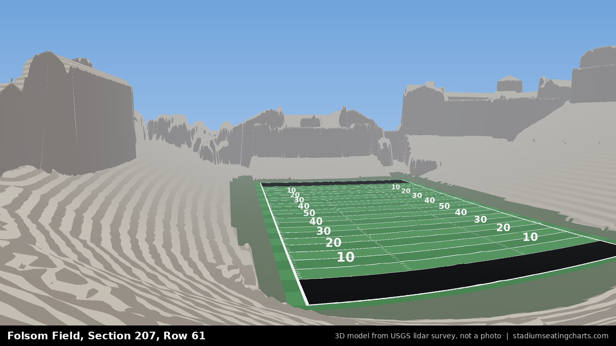 View from Folsom Field Section 207, Row 61, looking toward the field