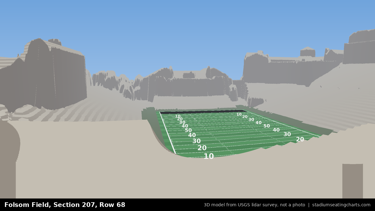 View from Folsom Field Section 207, Row 68, looking toward the field