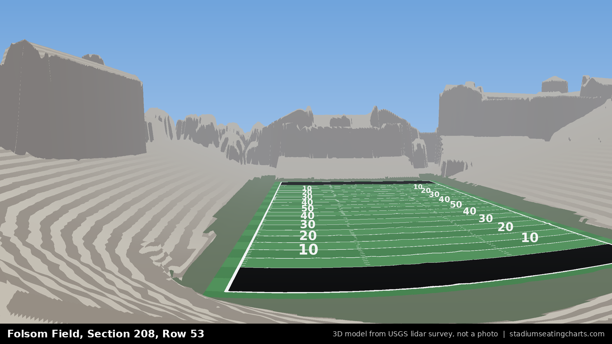 View from Folsom Field Section 208, Row 53, looking toward the field