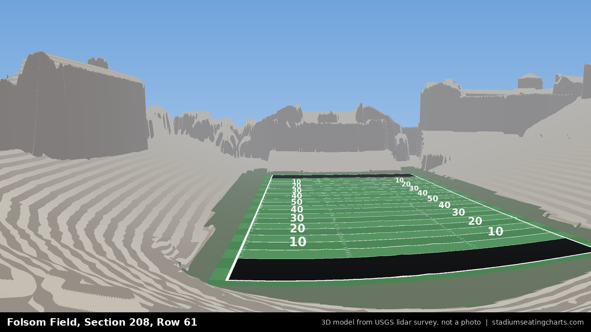 View from Folsom Field Section 208, Row 61, looking toward the field