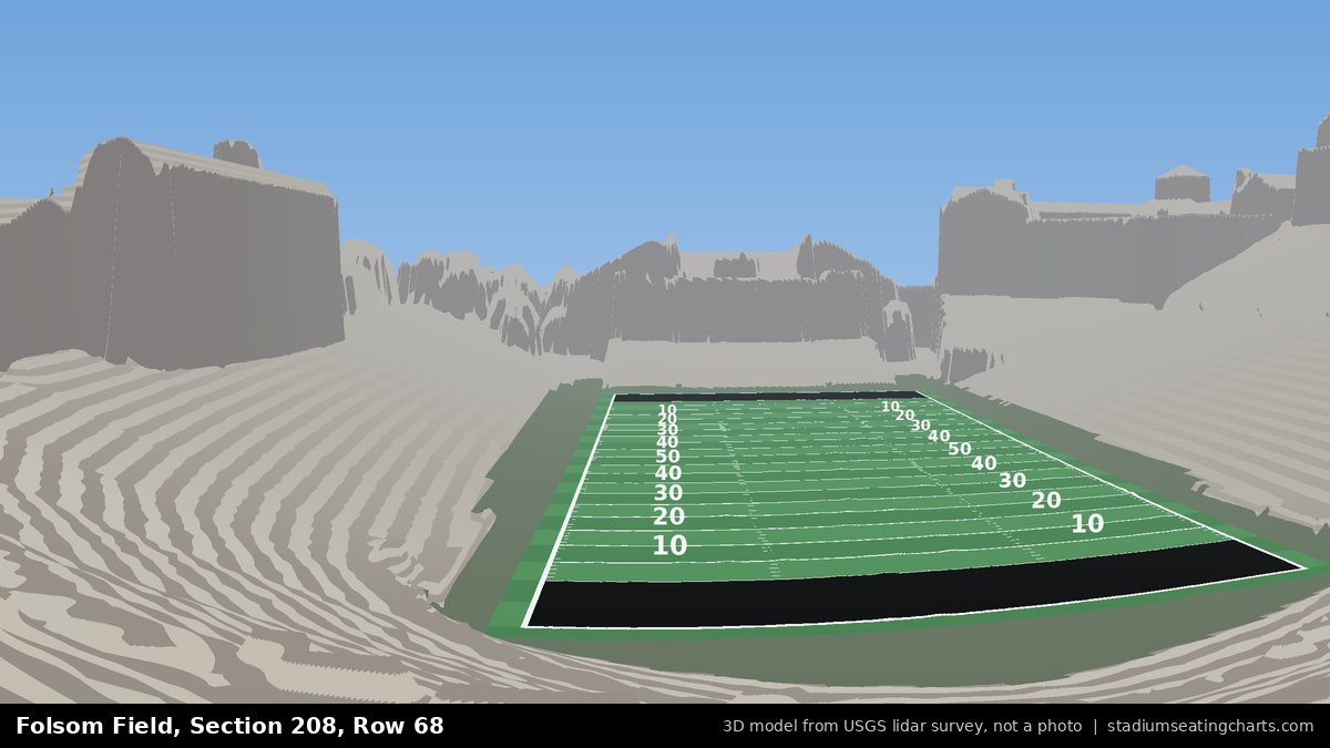 View from Folsom Field Section 208, Row 68, looking toward the field