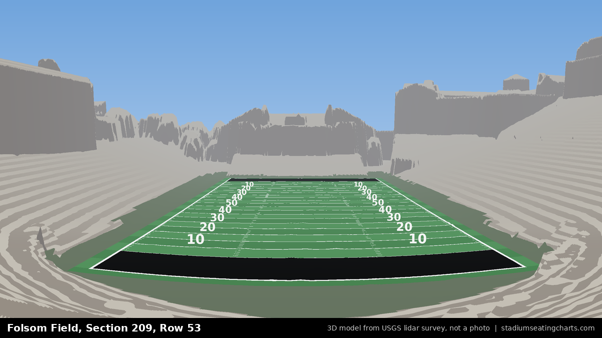 View from Folsom Field Section 209, Row 53, looking toward the field