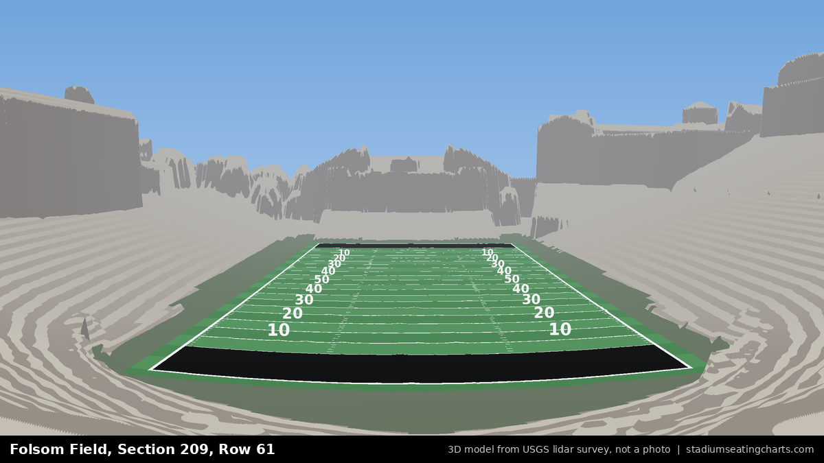 View from Folsom Field Section 209, Row 61, looking toward the field