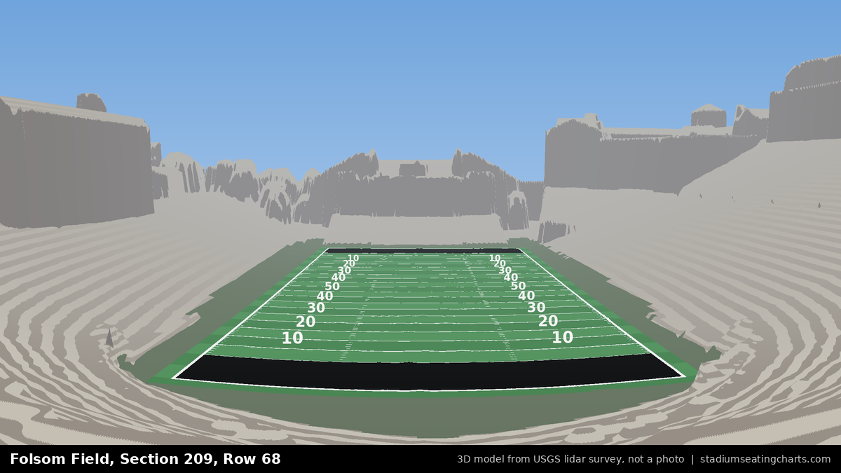View from Folsom Field Section 209, Row 68, looking toward the field