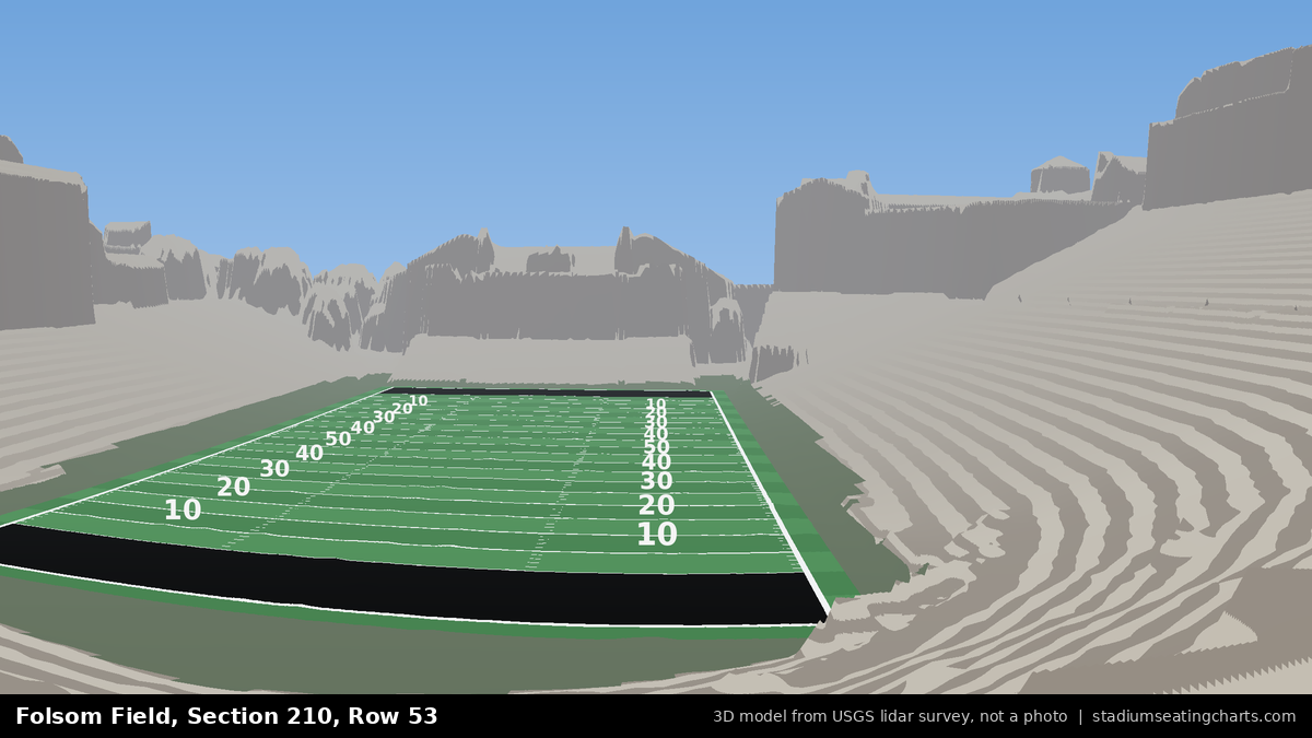View from Folsom Field Section 210, Row 53, looking toward the field