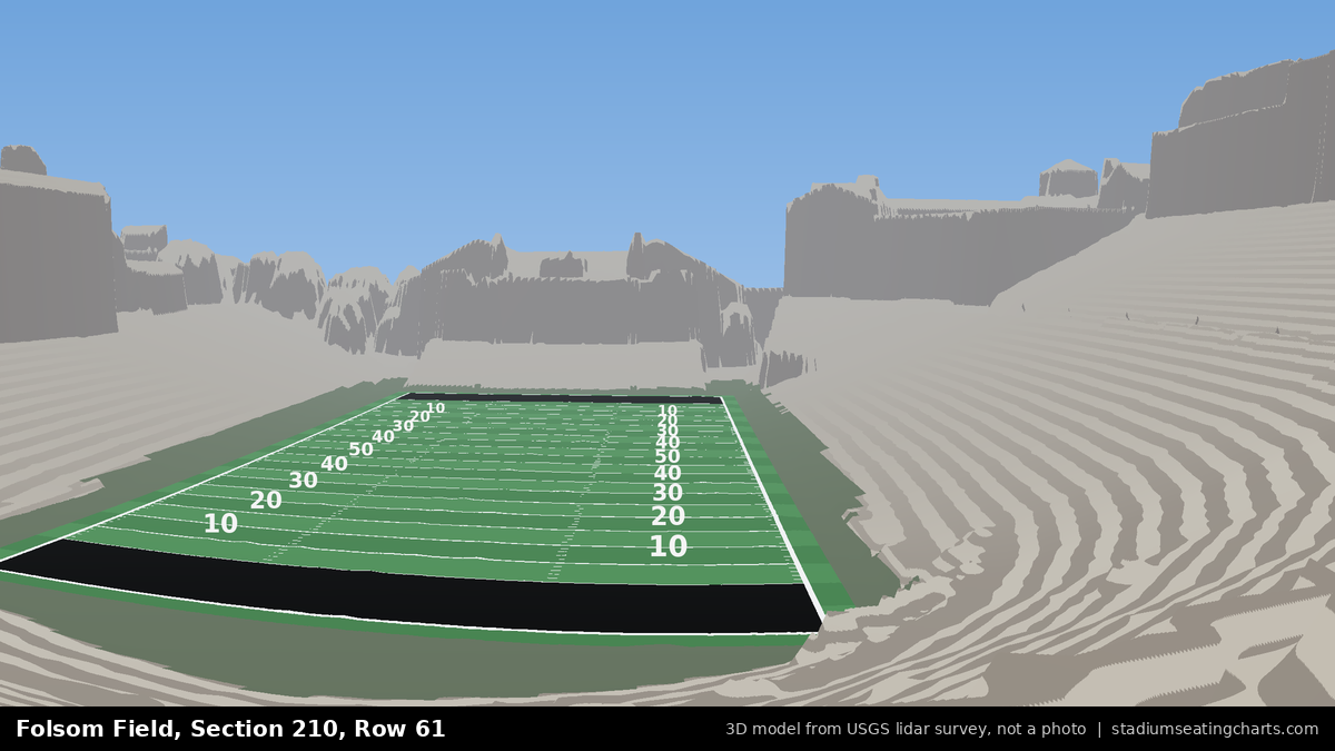 View from Folsom Field Section 210, Row 61, looking toward the field