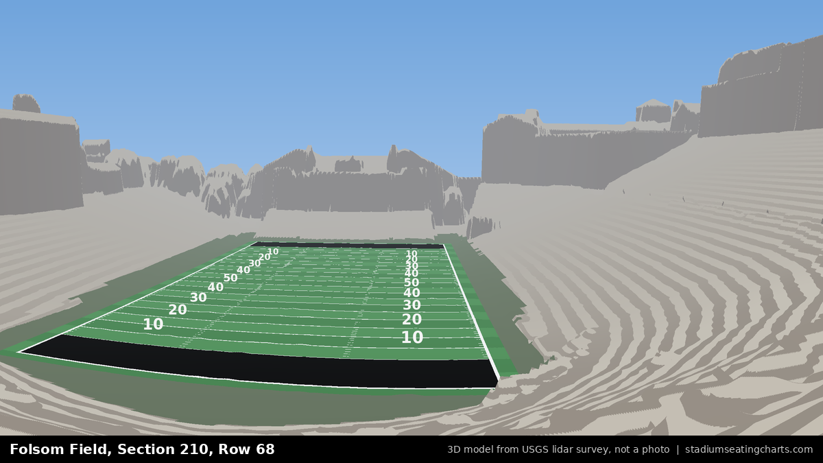 View from Folsom Field Section 210, Row 68, looking toward the field