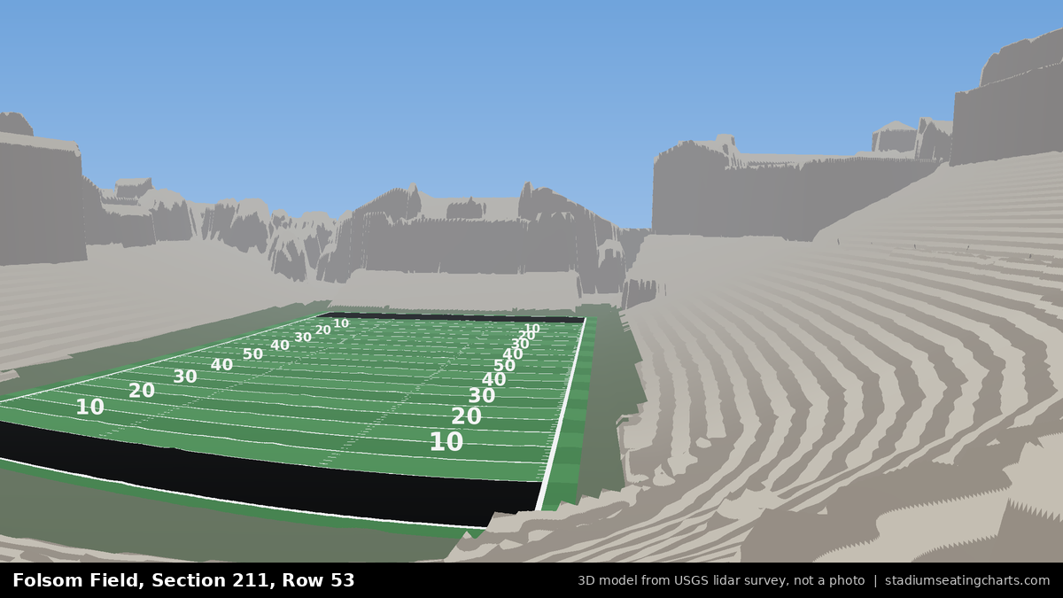 View from Folsom Field Section 211, Row 53, looking toward the field