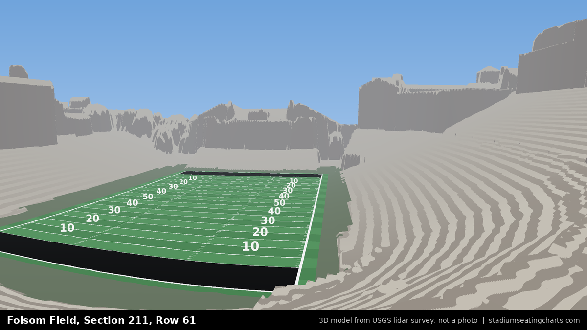 View from Folsom Field Section 211, Row 61, looking toward the field