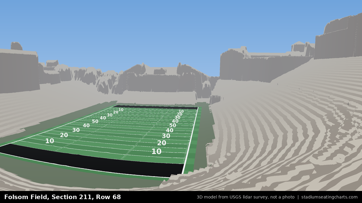 View from Folsom Field Section 211, Row 68, looking toward the field