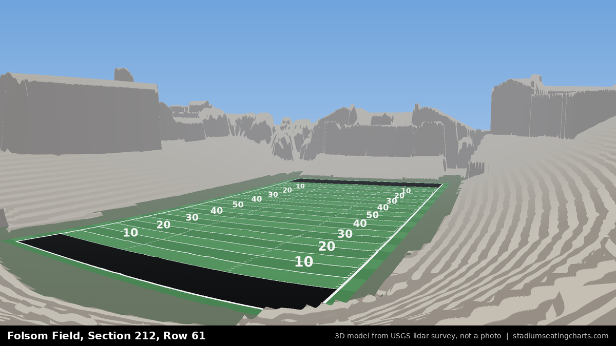View from Folsom Field Section 212, Row 61, looking toward the field