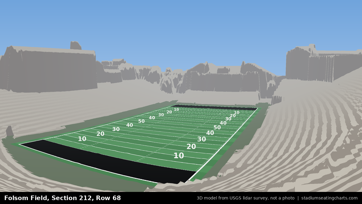 View from Folsom Field Section 212, Row 68, looking toward the field