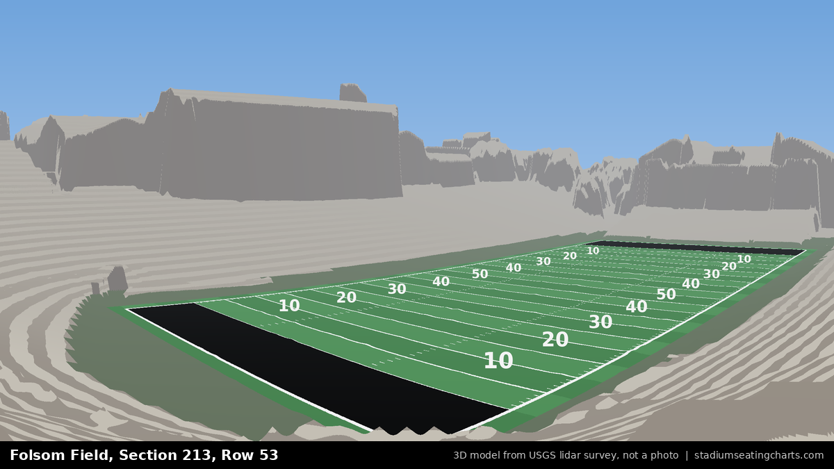 View from Folsom Field Section 213, Row 53, looking toward the field