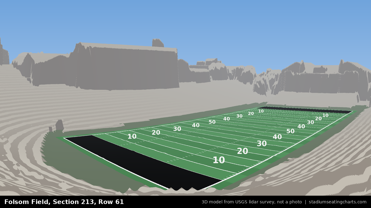 View from Folsom Field Section 213, Row 61, looking toward the field