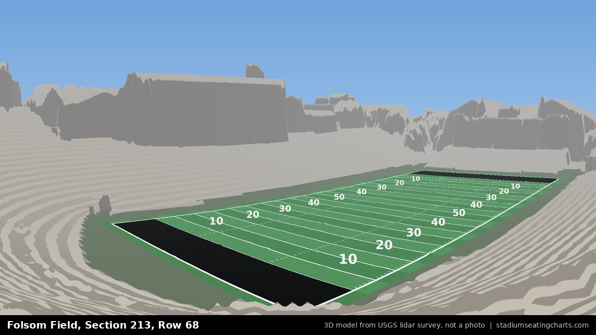 View from Folsom Field Section 213, Row 68, looking toward the field