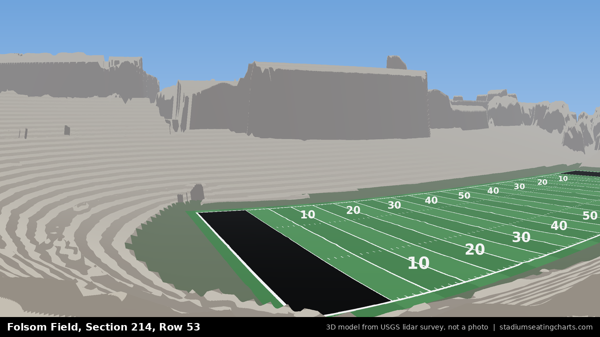View from Folsom Field Section 214, Row 53, looking toward the field