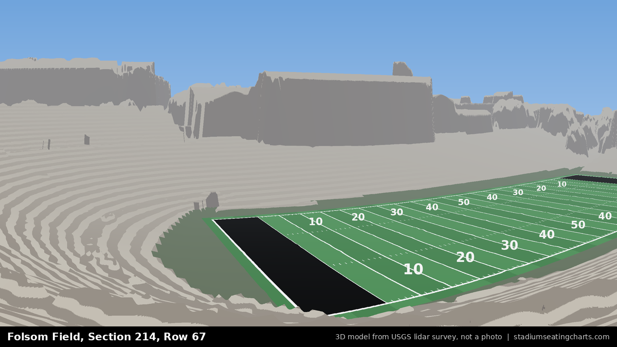 View from Folsom Field Section 214, Row 67, looking toward the field