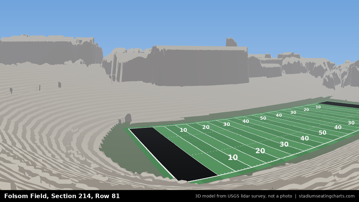 View from Folsom Field Section 214, Row 81, looking toward the field