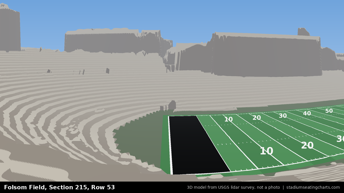 View from Folsom Field Section 215, Row 53, looking toward the field