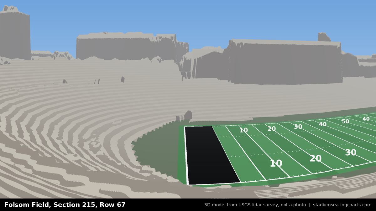 View from Folsom Field Section 215, Row 67, looking toward the field