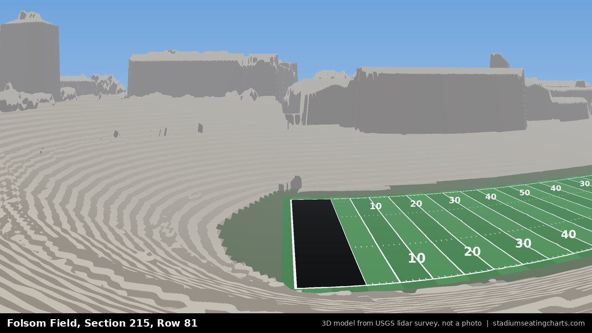 View from Folsom Field Section 215, Row 81, looking toward the field