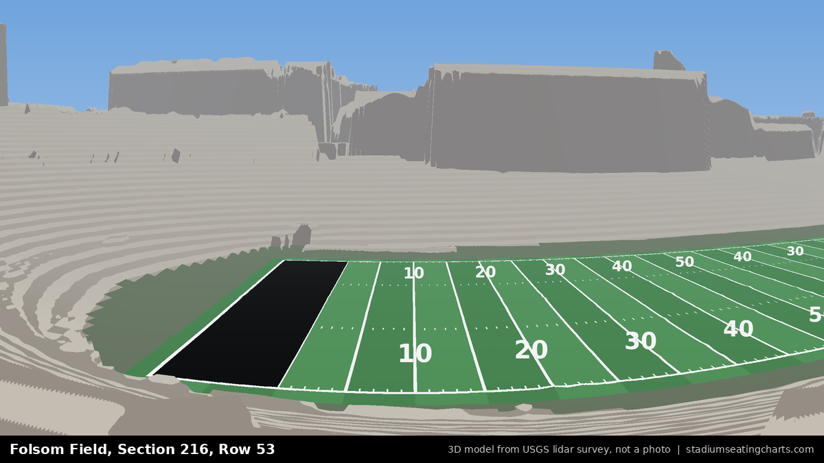 View from Folsom Field Section 216, Row 53, looking toward the field