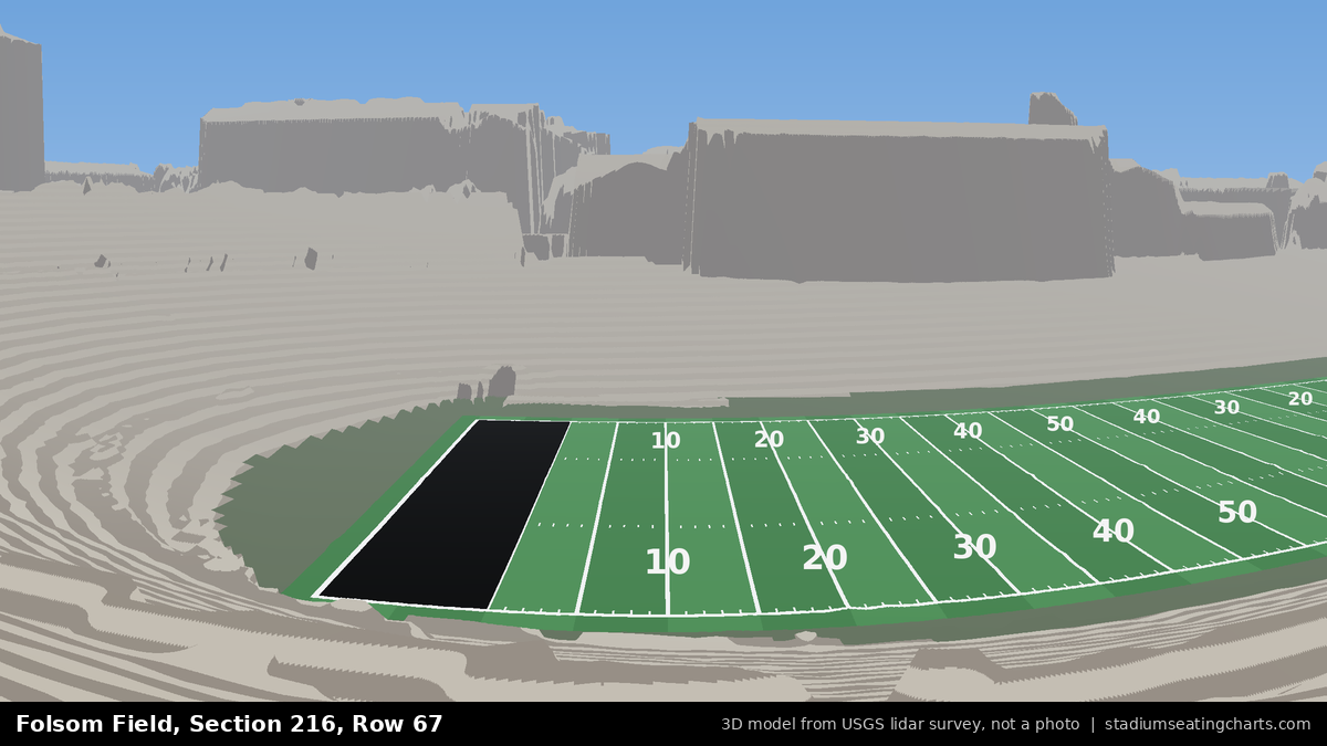 View from Folsom Field Section 216, Row 67, looking toward the field