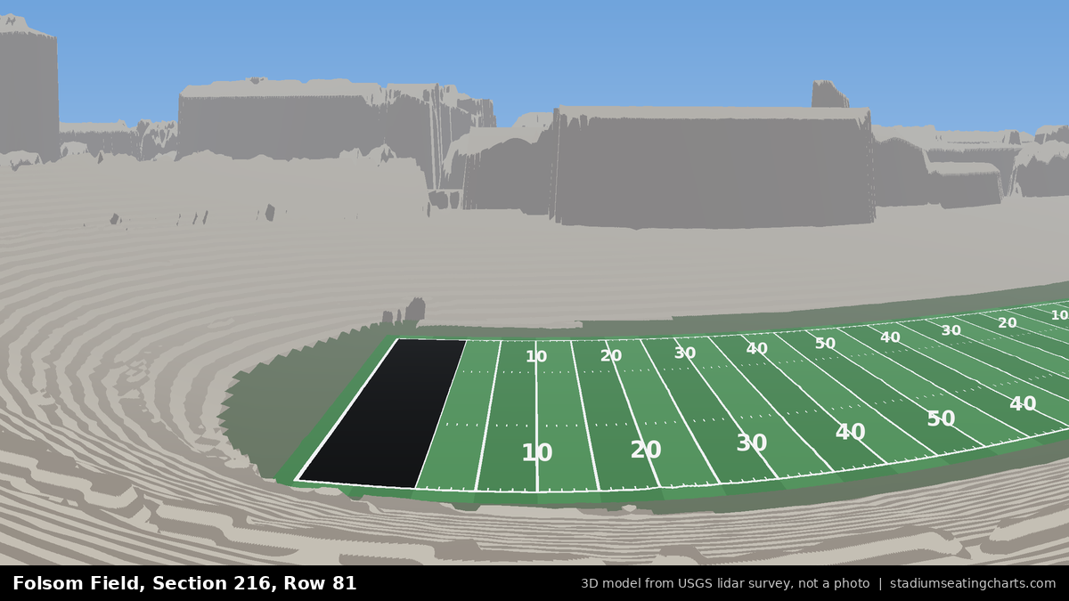 View from Folsom Field Section 216, Row 81, looking toward the field