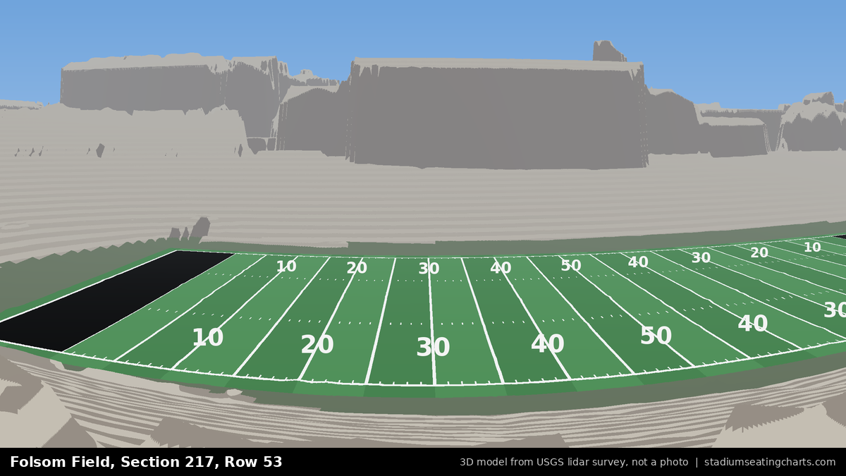 View from Folsom Field Section 217, Row 53, looking toward the field
