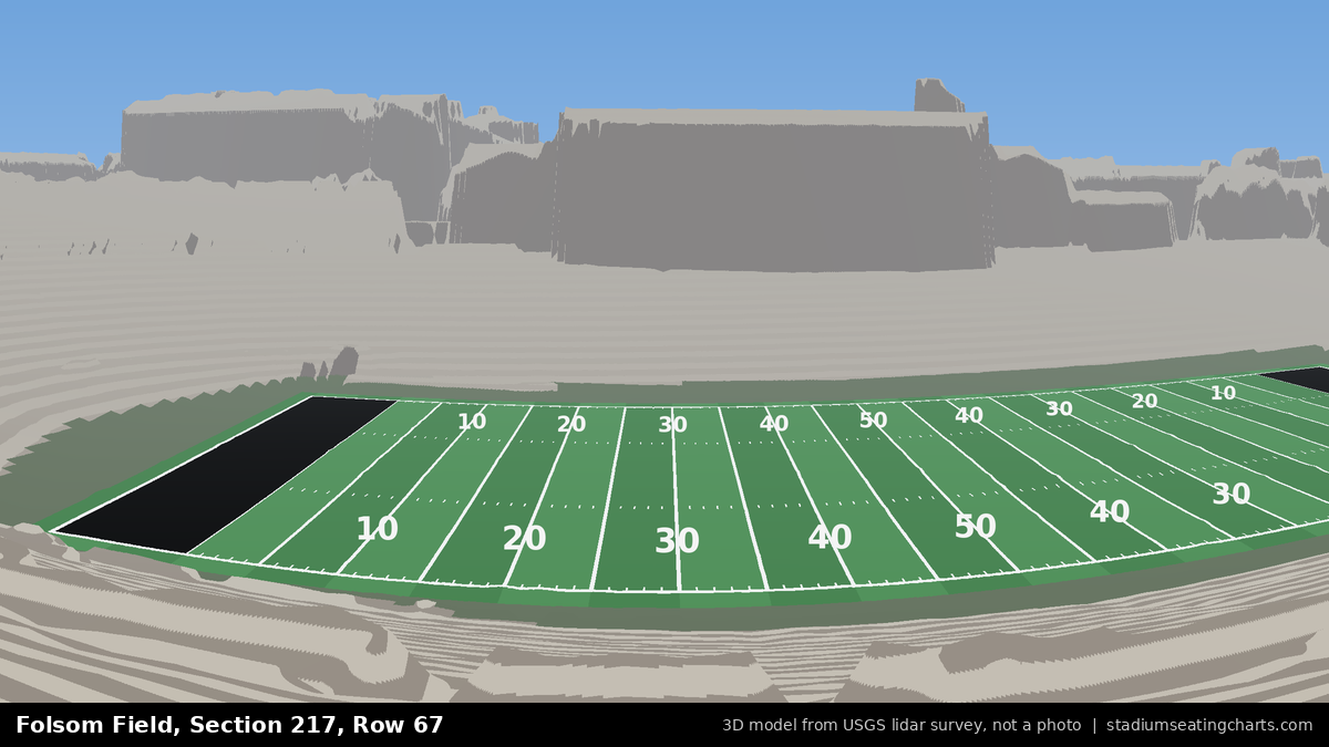 View from Folsom Field Section 217, Row 67, looking toward the field