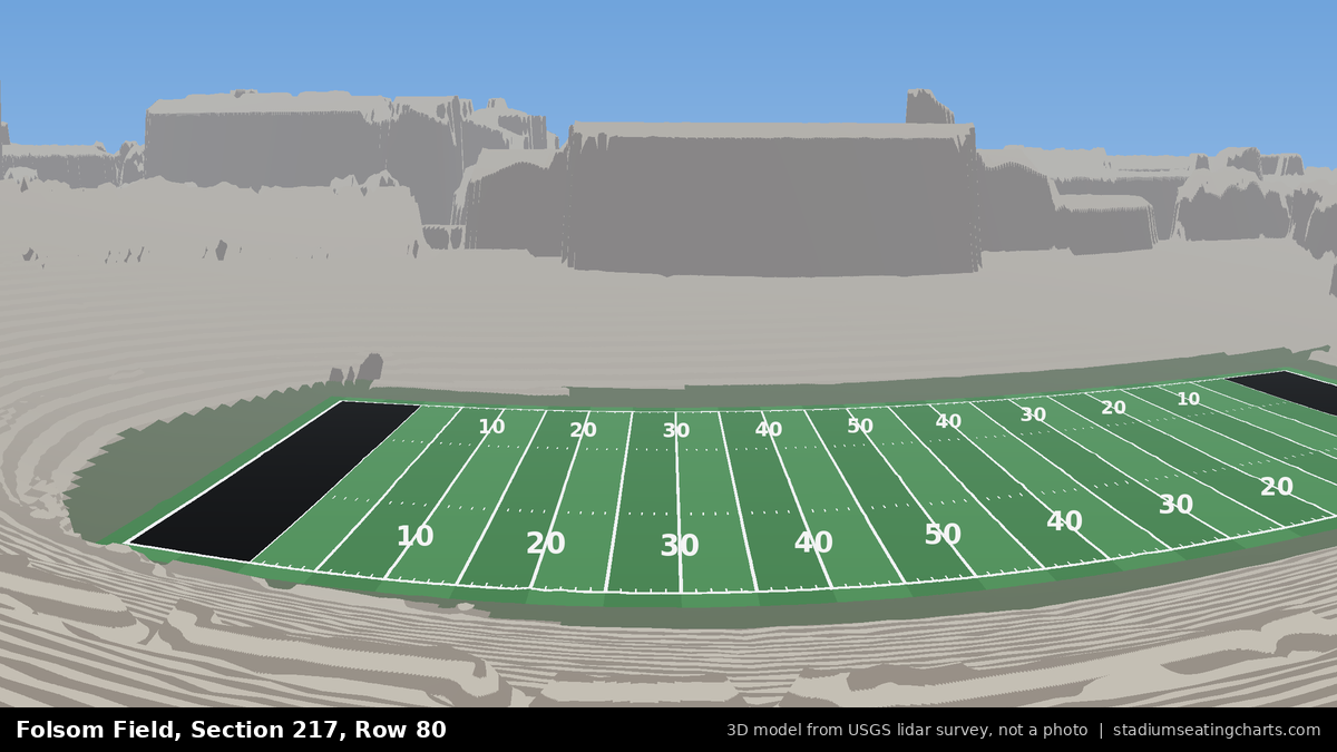 View from Folsom Field Section 217, Row 80, looking toward the field