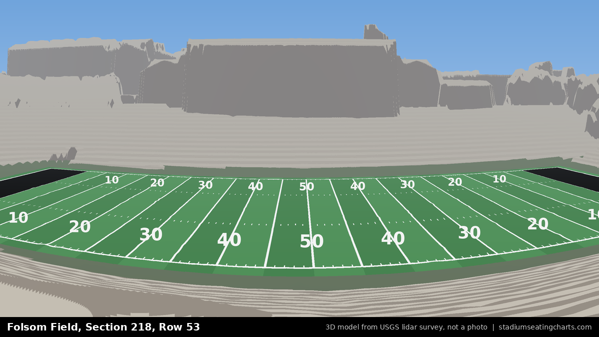 View from Folsom Field Section 218, Row 53, looking toward the field