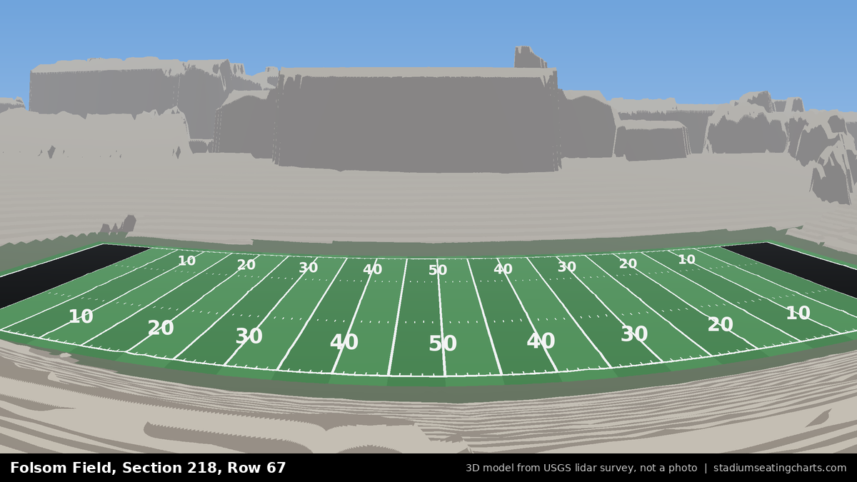 View from Folsom Field Section 218, Row 67, looking toward the field