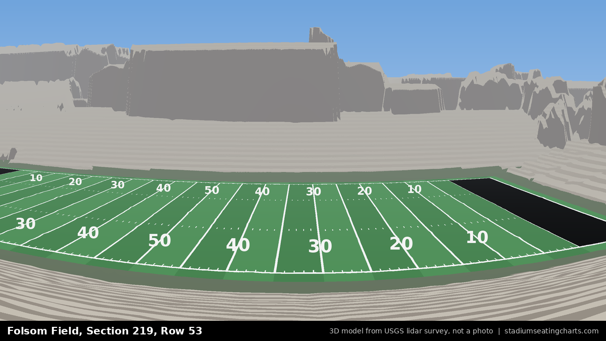 View from Folsom Field Section 219, Row 53, looking toward the field