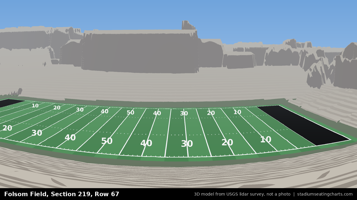 View from Folsom Field Section 219, Row 67, looking toward the field