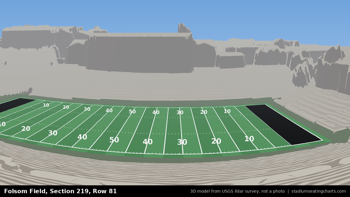 View from Folsom Field Section 219, Row 81, looking toward the field