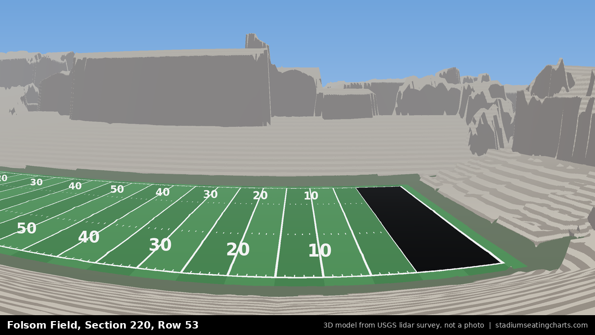View from Folsom Field Section 220, Row 53, looking toward the field